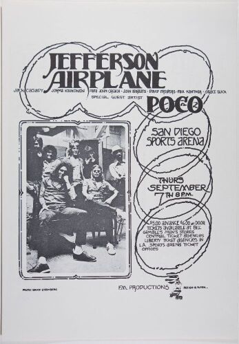 1972 Jefferson Airplane Poco The San Diego Sports Arena Poster Near Mint 89