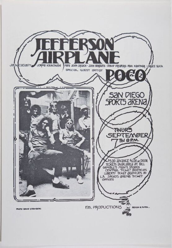 1972 Jefferson Airplane Poco The San Diego Sports Arena Poster Near Mint 89