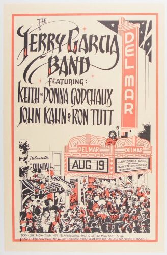 1976 Jerry Garcia Band Del Mar Theatre Santa Cruz RP2 Poster Near Mint 85
