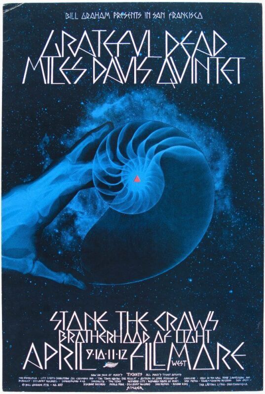 1970 BG-227 Grateful Dead Miles Davis Quintet Fillmore West Poster Excellent 77