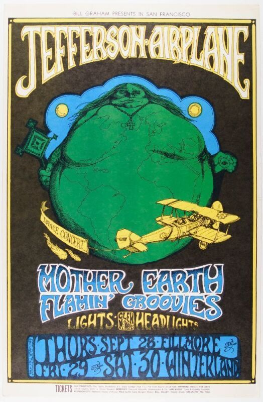 1967 BG-85 Jefferson Airplane Winterland & Fillmore Auditorium Poster Near Mint 85