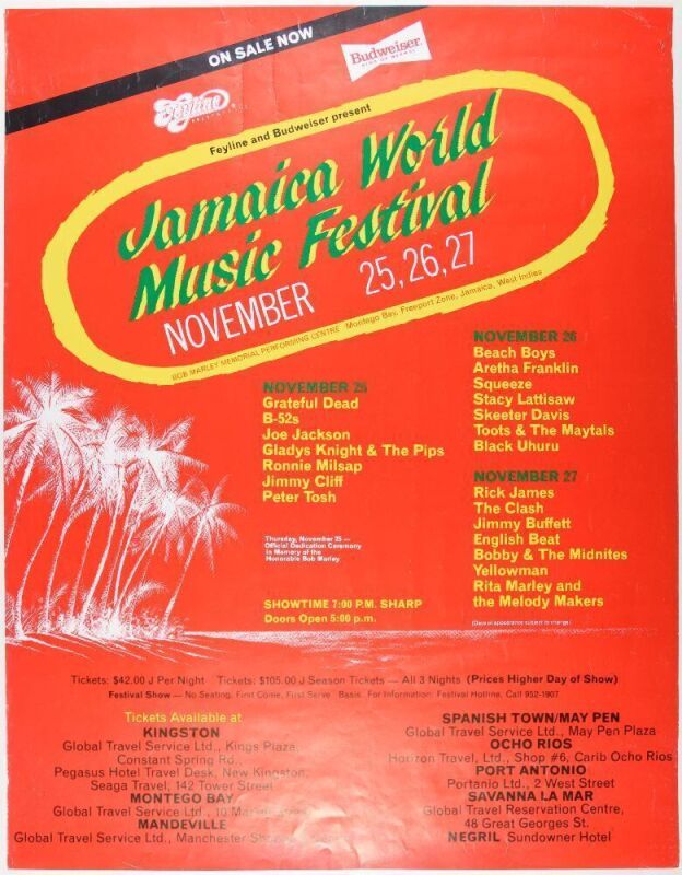 1982 AOR-4.241 Grateful Dead The Clash The Jamaica World Festival Poster Extra Fine 69