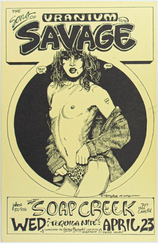 1975 The Sons of Uranium Savage Soap Creek Saloon Austin Poster Near Mint 87