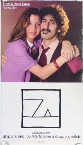 1982 Frank and Moon Zappa Valley Girl Promo Poster Extra Fine 65