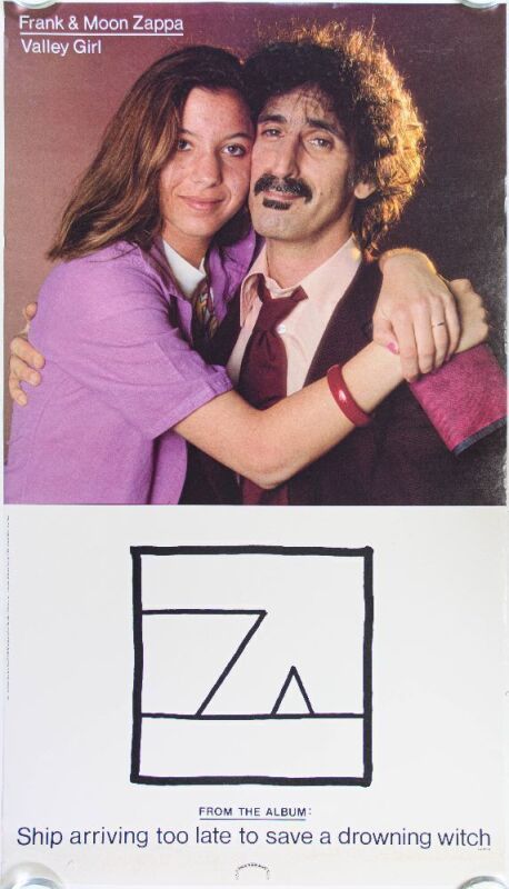 1982 Frank and Moon Zappa Valley Girl Promo Poster Extra Fine 65