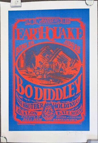 2008 FD-21 Big Brother Bo Diddley Avalon Ballroom Large LE Signed Mouse Poster Near Mint 87