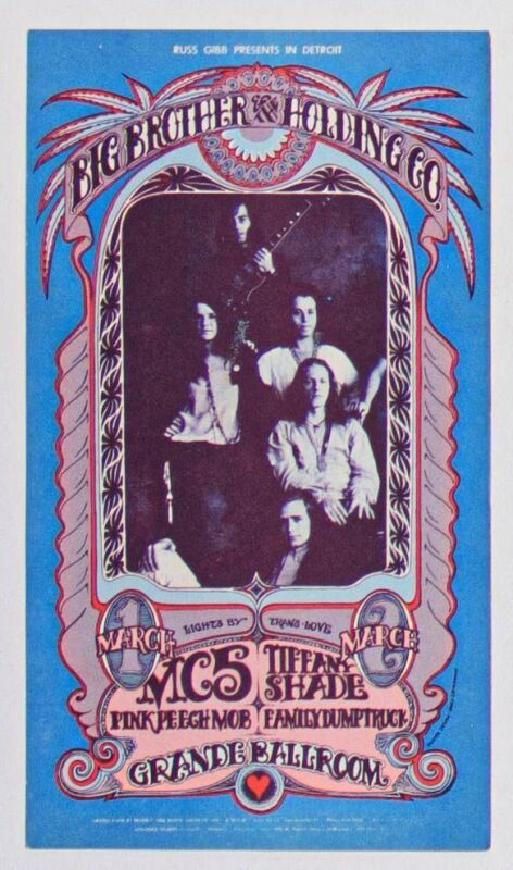 1968 G/G-680301 Big Brother Janis Joplin Grande Ballroom Detroit Postcard Extra Fine 69