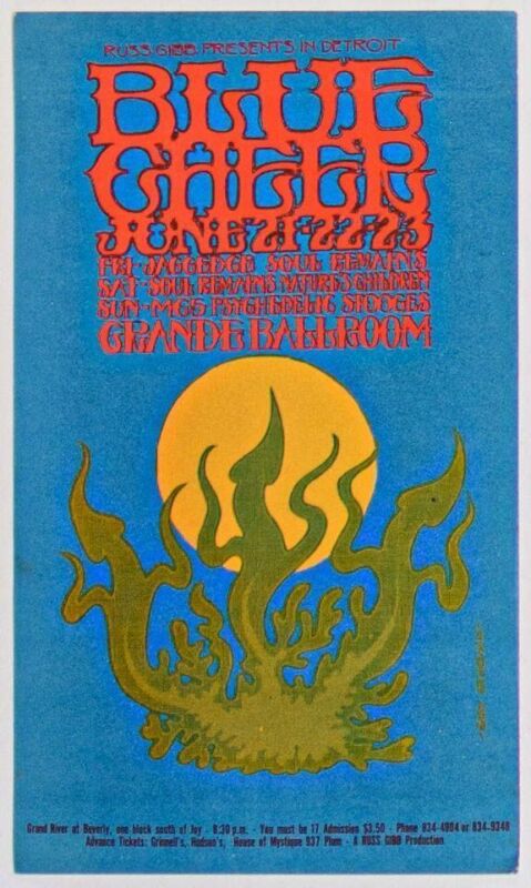 1968 G/G-680621 Blue Cheer Grande Ballroom Detroit Postcard Excellent 77