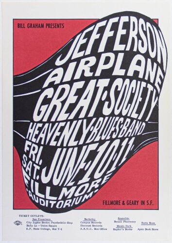 1966 BG-10 Jefferson Airplane Great Society Fillmore Auditorium RP2 Poster Near Mint 89