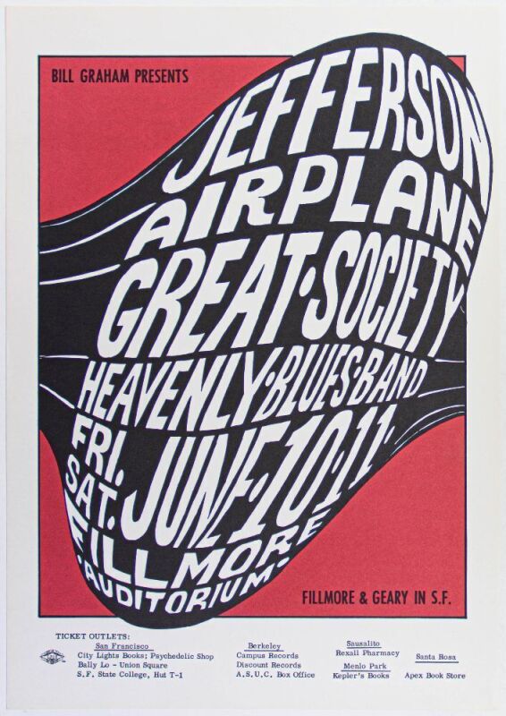 1966 BG-10 Jefferson Airplane Great Society Fillmore Auditorium RP2 Poster Near Mint 89