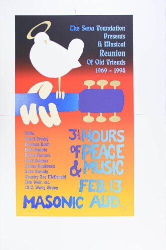 1994 Alton Kelley The Seva Foundation Crosby & Nash Arlo Guthrie Masonic Auditorium Signed Kelley Uncut Proof Poster Near Mint 85