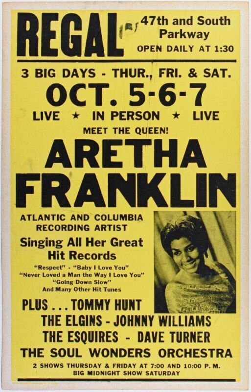 1967 Aretha Franklin The Regal Chicago Cardboard Poster Near Mint 81