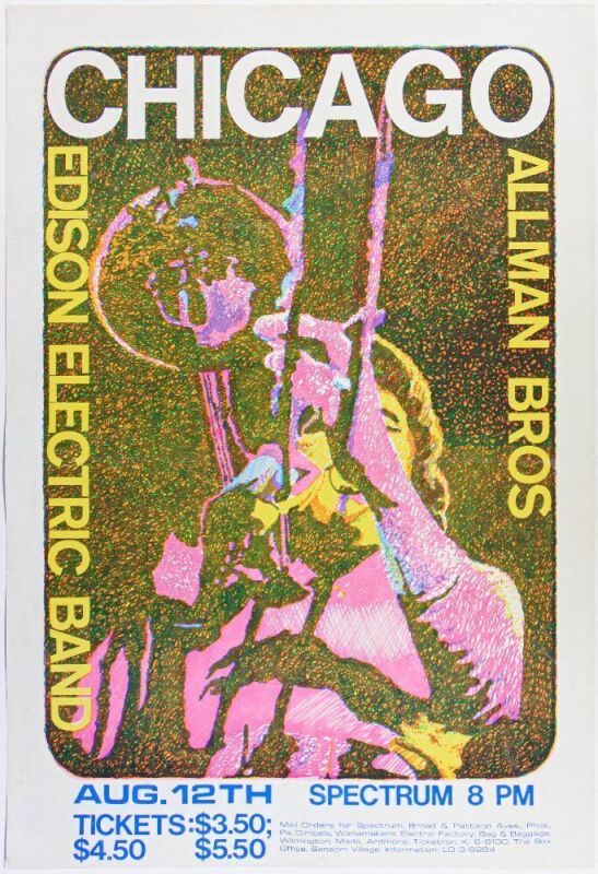 1970 Allman Brothers Chicago The Philadelphia Spectrum Poster Extra Fine 63 Restored