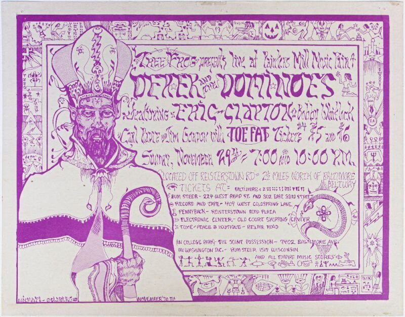 1970 Eric Clapton Derek & The Dominos Painters Mill Music Fair Cardboard Poster Excellent 71