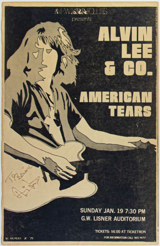 1975 Alvin Lee & Company G.W. Lisner Auditorium Washington DC Signed Lee Poster Extra Fine 61
