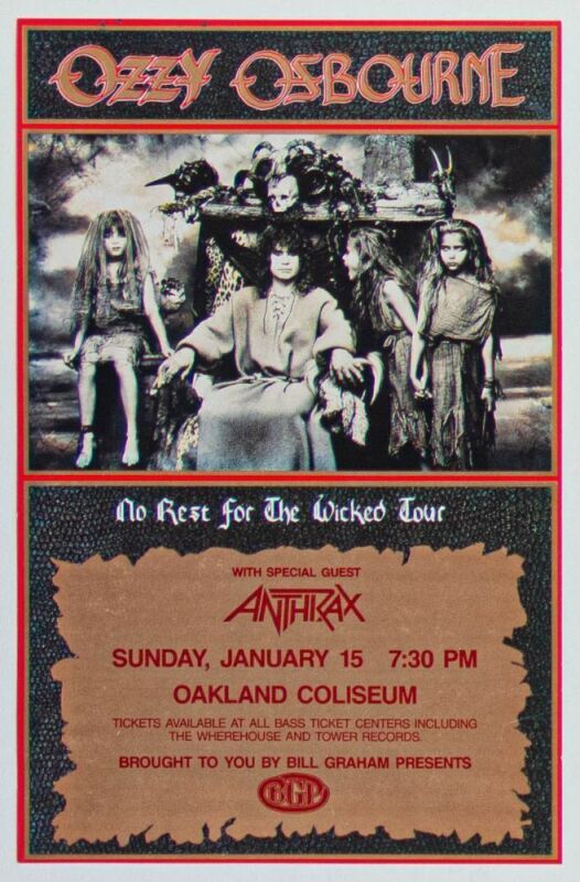 1989 Ozzy Osbourne Anthrax Oakland Coliseum Handbill Near Mint 81
