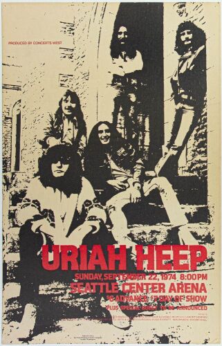 1974 Uriah Heep Seattle Center Arena Cardboard Poster Excellent 77