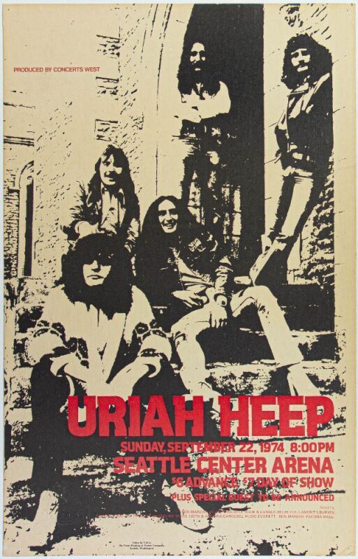 1974 Uriah Heep Seattle Center Arena Cardboard Poster Excellent 77