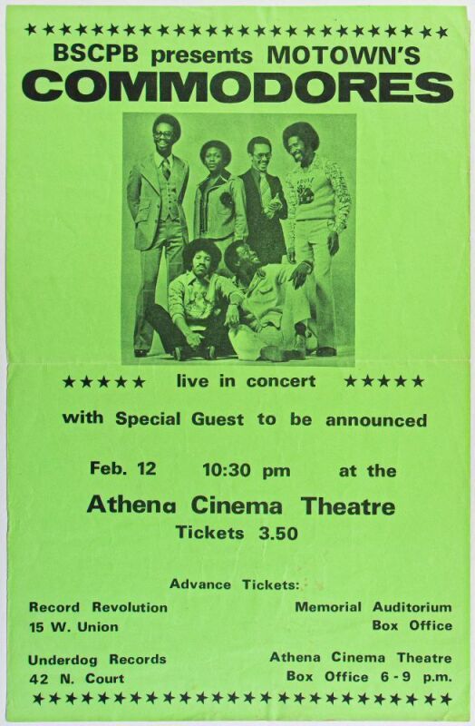 1973 The Commodores Athena Cinema Theatre Ohio Poster Extra Fine 65