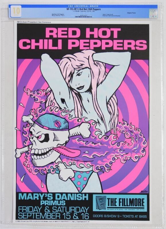 1989 NF-115 Frank Kozik Red Hot Chili Peppers Primus The Fillmore Poster CGC 10