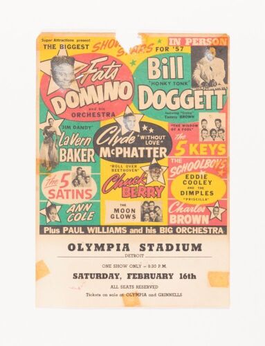 1957 Chuck Berry Fats Domino Bill Doggett Olympia Stadium Detroit Handbill Fine 57