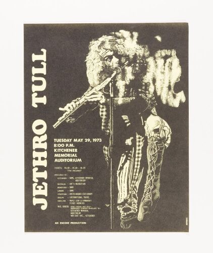1973 Jethro Tull Kitchener Memorial Auditorium Ontario Handbill Near Mint 81