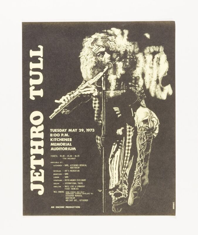 1973 Jethro Tull Kitchener Memorial Auditorium Ontario Handbill Near Mint 81