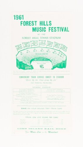 1961 Ella Fitzgerald Judy Garland Harry Belafonte Forest Hills Music Festival Forest Hills Tennis Stadium Handbill Excellent 79