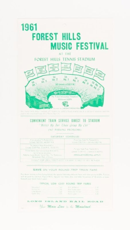 1961 Ella Fitzgerald Judy Garland Harry Belafonte Forest Hills Music Festival Forest Hills Tennis Stadium Handbill Excellent 79