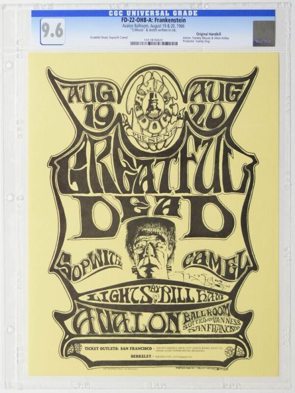 1966 FD-22 Grateful Dead Sopwith Camel Avalon Ballroom Signed Mouse Handbill CGC 9.6