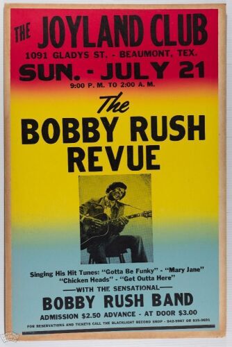 1974 The Bobby Rush Revue Joyland Club Texas Cardboard Poster Excellent 75