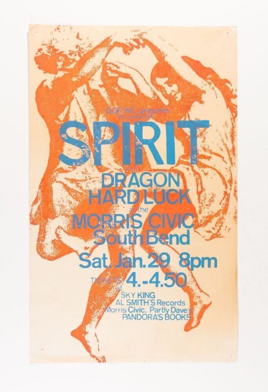 1972 Spirit The Morris Civic Auditorium South Bend Screenprint Poster Extra Fine 63