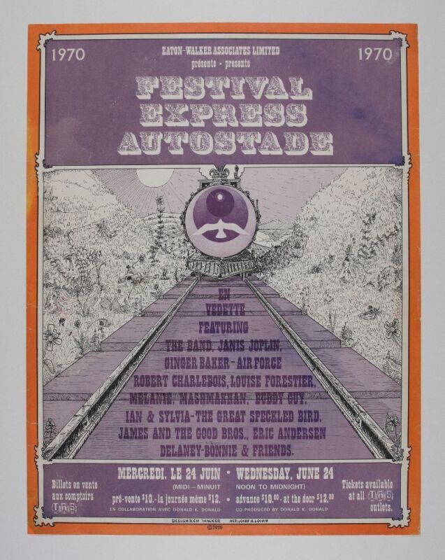 1970 AOR-4.132 The Band Janis Joplin Festival Express Rare Montreal French Poster Extra Fine 61