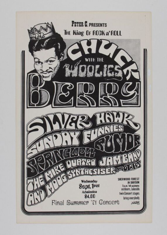 1971 Chuck Berry The Woolies Silver Hawk Sherwood Forest Detroit Poster Near Mint 87