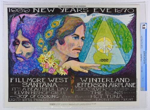 1969 BG-209 Jefferson Airplane Santana Hot Tuna NYE Winterland & Fillmore West Poster CGC 9.8
