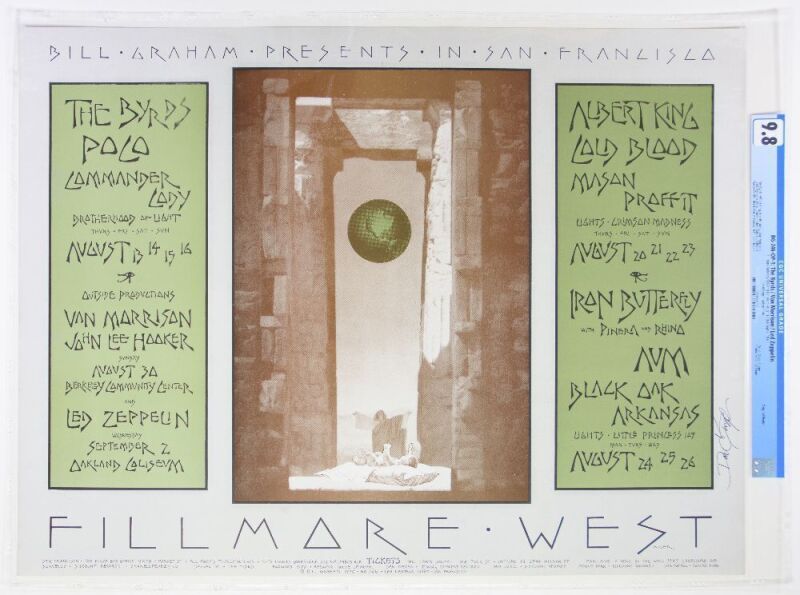 1970 BG-246 Led Zeppelin The Byrds Van Morrison Fillmore West Signed Singer Poster CGC 9.8