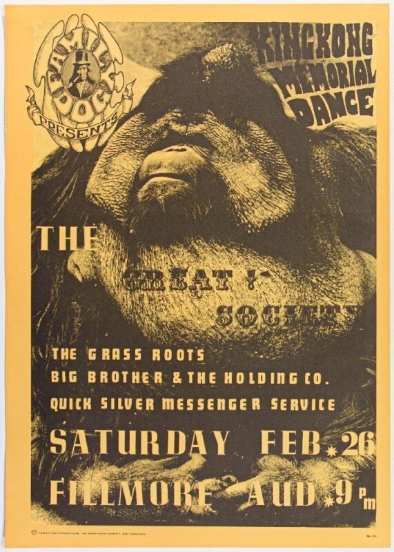 1966 FD-2 The Great Society Big Brother Fillmore Auditorium RP2 Poster Excellent 73
