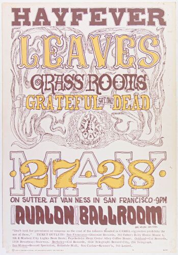 1966 FD-10 Grateful Dead Avalon Ballroom RP2 Poster Extra Fine 63