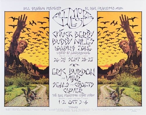 1970 BG-250 Chuck Berry Buddy Miles Eric Burdon & War Fillmore West Poster Near Mint 87