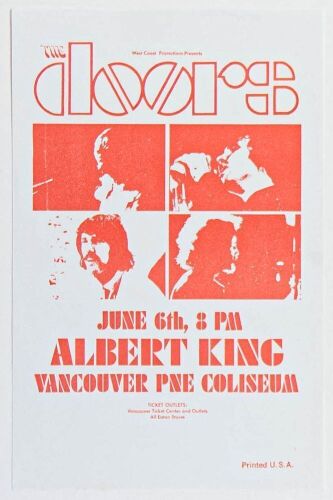1970 The Doors Albert King PNE Coliseum Vancouver Handbill Near Mint 83