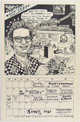 1981 James Cotton Albert Collins Soap Creek Saloon Austin June Calendar Poster Near Mint 83