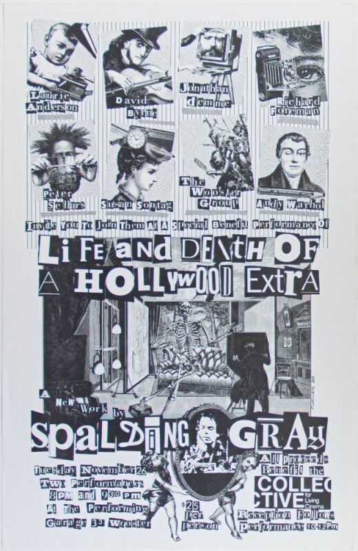 1985 Rick Turner The Life and Death of a Hollywood Extra by Spalding Gray The Performing Garage New York Poster Near Mint 83
