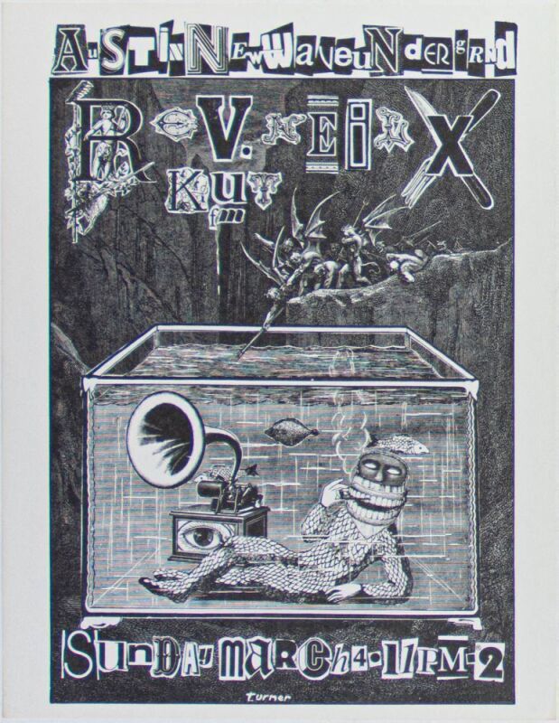 1979 Rick Turner Reverend Neil X KUT FM Austin Underground Promo Poster Near Mint 87