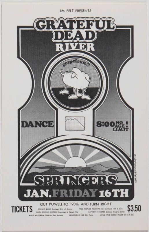1970 AOR-4.136 Jim Blashfield Grateful Dead Springer's Inn Portland Handbill Near Mint 89