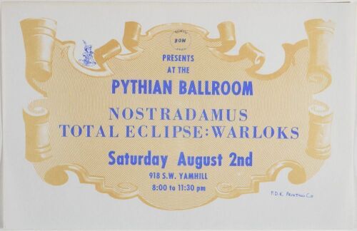 1969 Nostradamus The Pythian Ballroom Portland Handbill Near Mint 87
