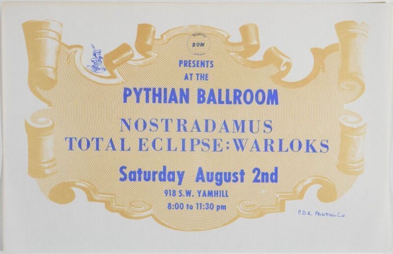 1969 Nostradamus The Pythian Ballroom Portland Handbill Near Mint 87