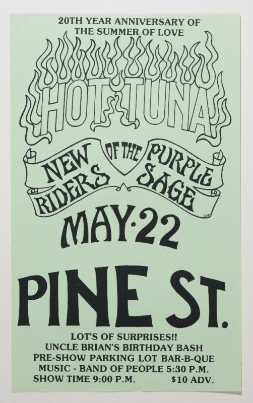 1987 Hot Tuna New Riders of the Purple Sage Pine Street Poster Near Mint 80