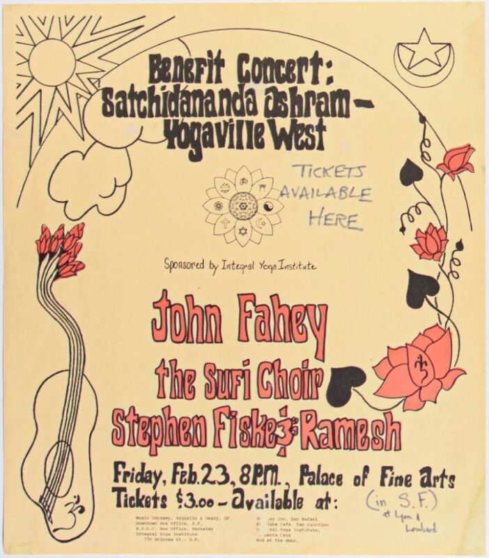 1968 John Fahey The Sufi Choir Stephen Fiske & Ramesh Palace of Fine Arts Poster Extra Fine 69