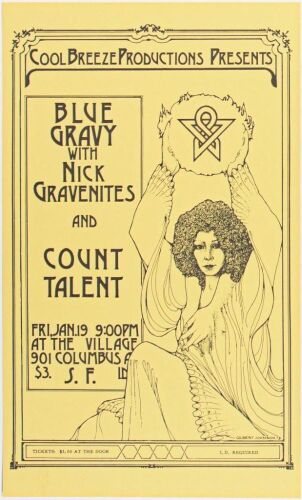 1973 Blue Gravy with Nick Gravenites Count Talent with Mike Bloomfield The Village Poster Near Mint 83