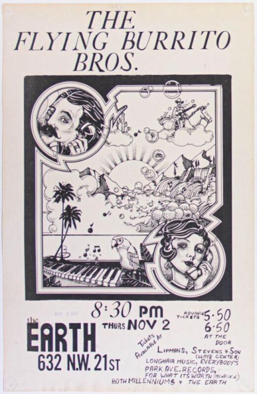 1978 The Flying Burrito Brothers The Earth Tavern Portland Poster Extra Fine 69